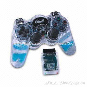 Wireless Game Controller with Liquid Glow Filled Handles for PS2